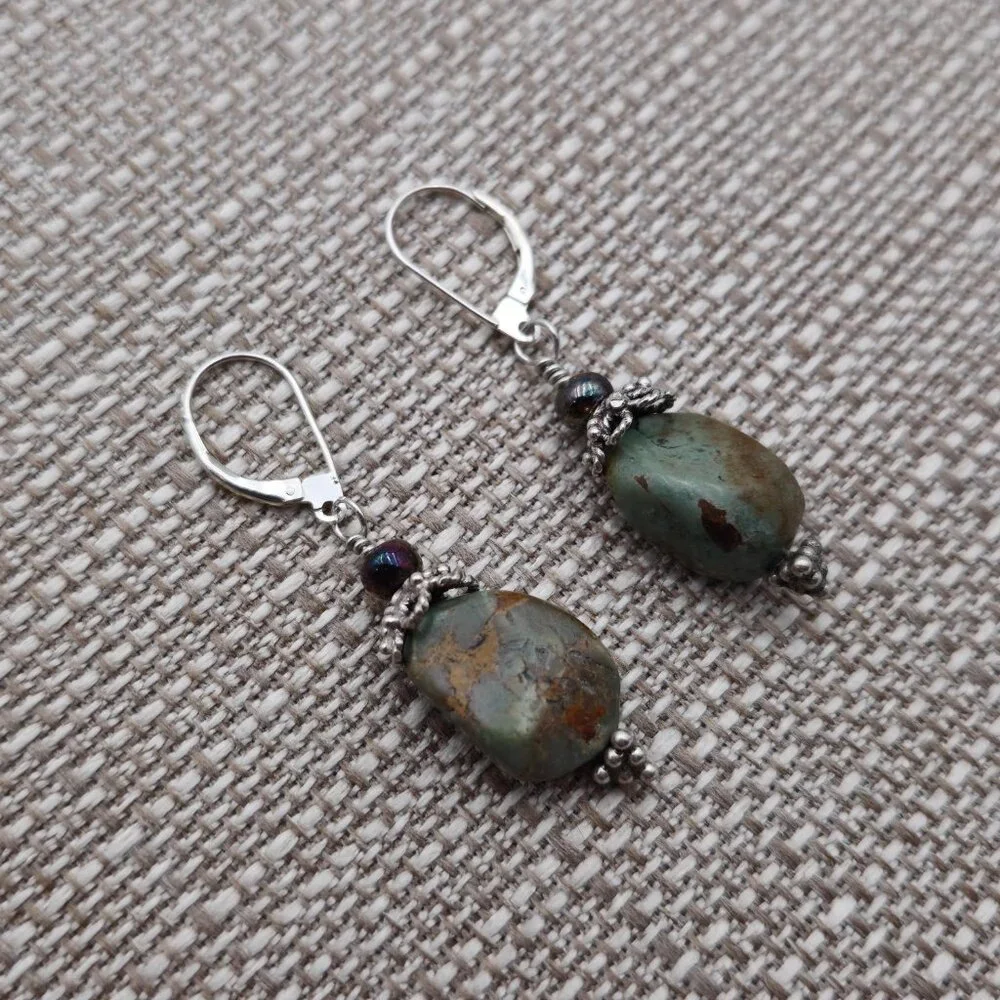 Sterling Silver Handmade Green Turquoise Earrings A3050